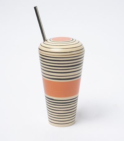 Water cup with cover orange with stripes